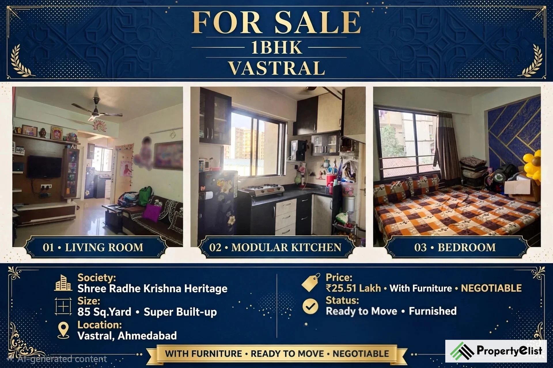 100% Vastu Compliant East Facing 1 BHK Apartment / Flat, Ahmedabad